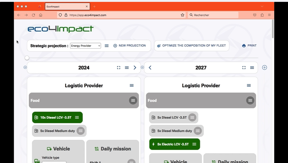 Impression écran de l'outils d'aide à la décision eco4impact 